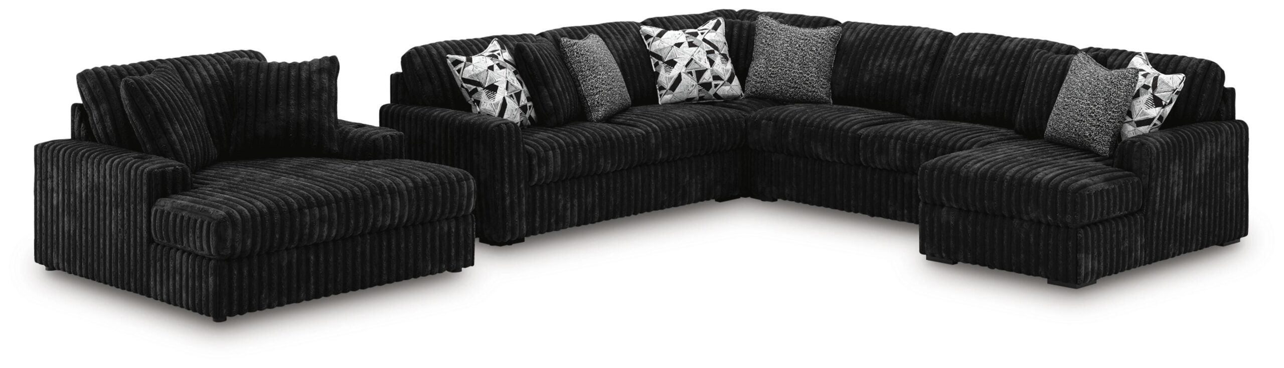 b1424e6a40f6259b3ebba12320fd0ece Midnight-Madness 4-Piece Sectional and Oversized Chaise - Image 1