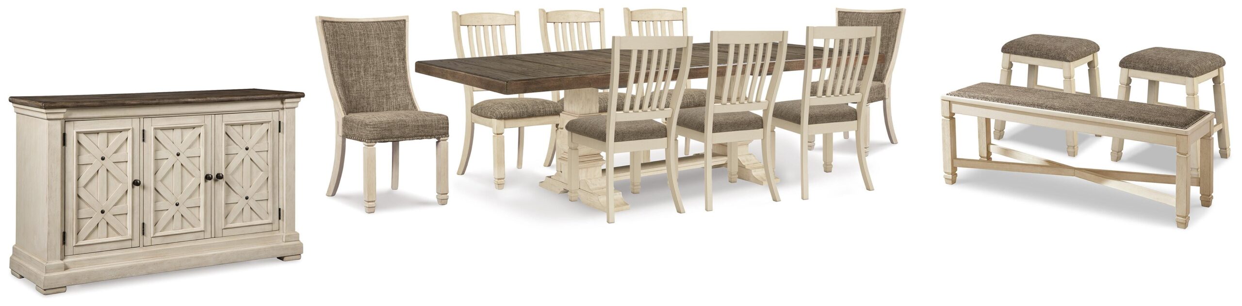 b1df25c5a221b607f4031bff350a0599 Bolanburg Dining Table with 8 Chairs and Bench with Server and 2 Stools - Image 1
