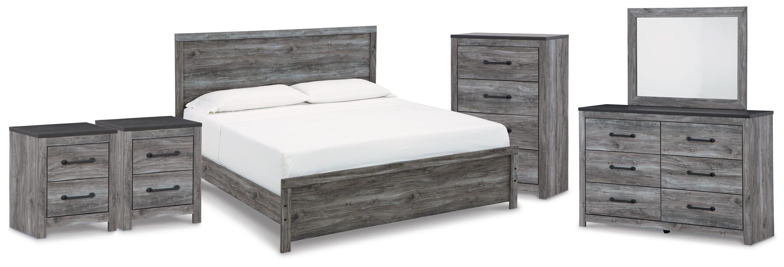 ce897a6f51cfa5bee8decf6977b78a80 Bronyan King Panel Bed, Dresser, Mirror, Chest and 2 Nightstands - Image 1