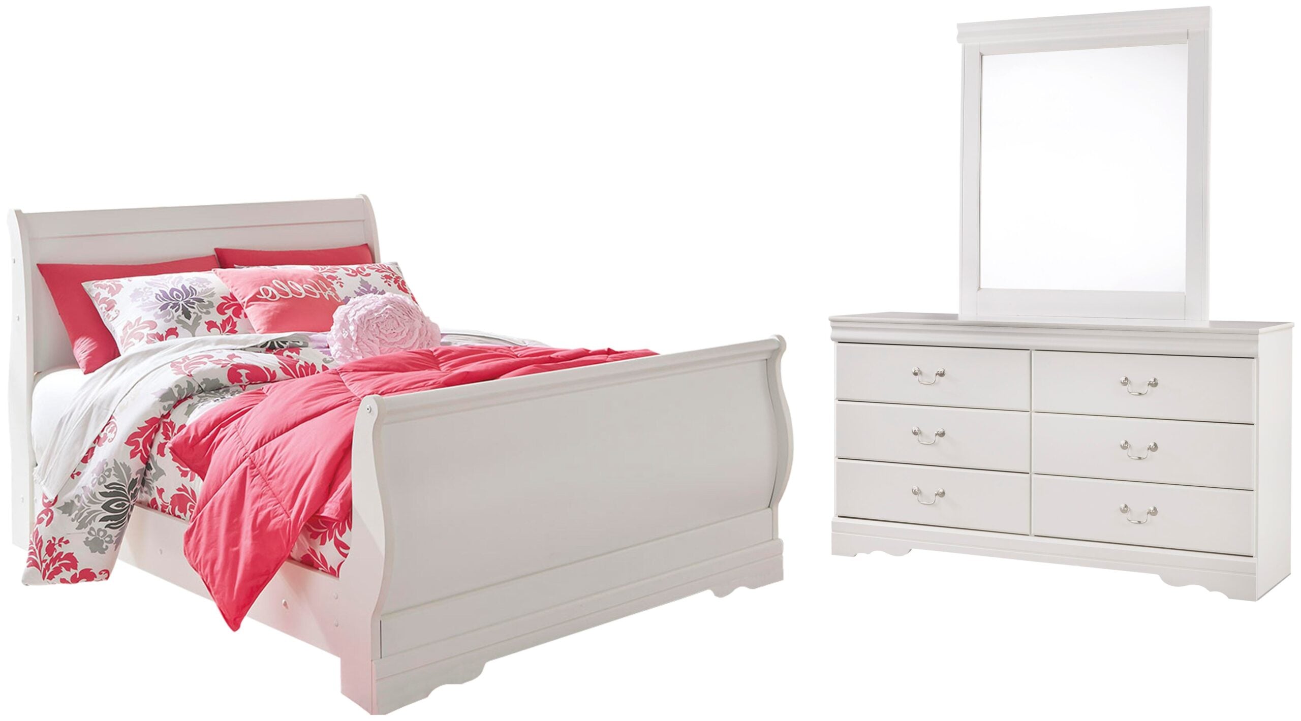 cf393173ad2d091e87b1c3b01c46b4aa Anarasia Full Sleigh Bed with Dresser and Mirror - Image 1