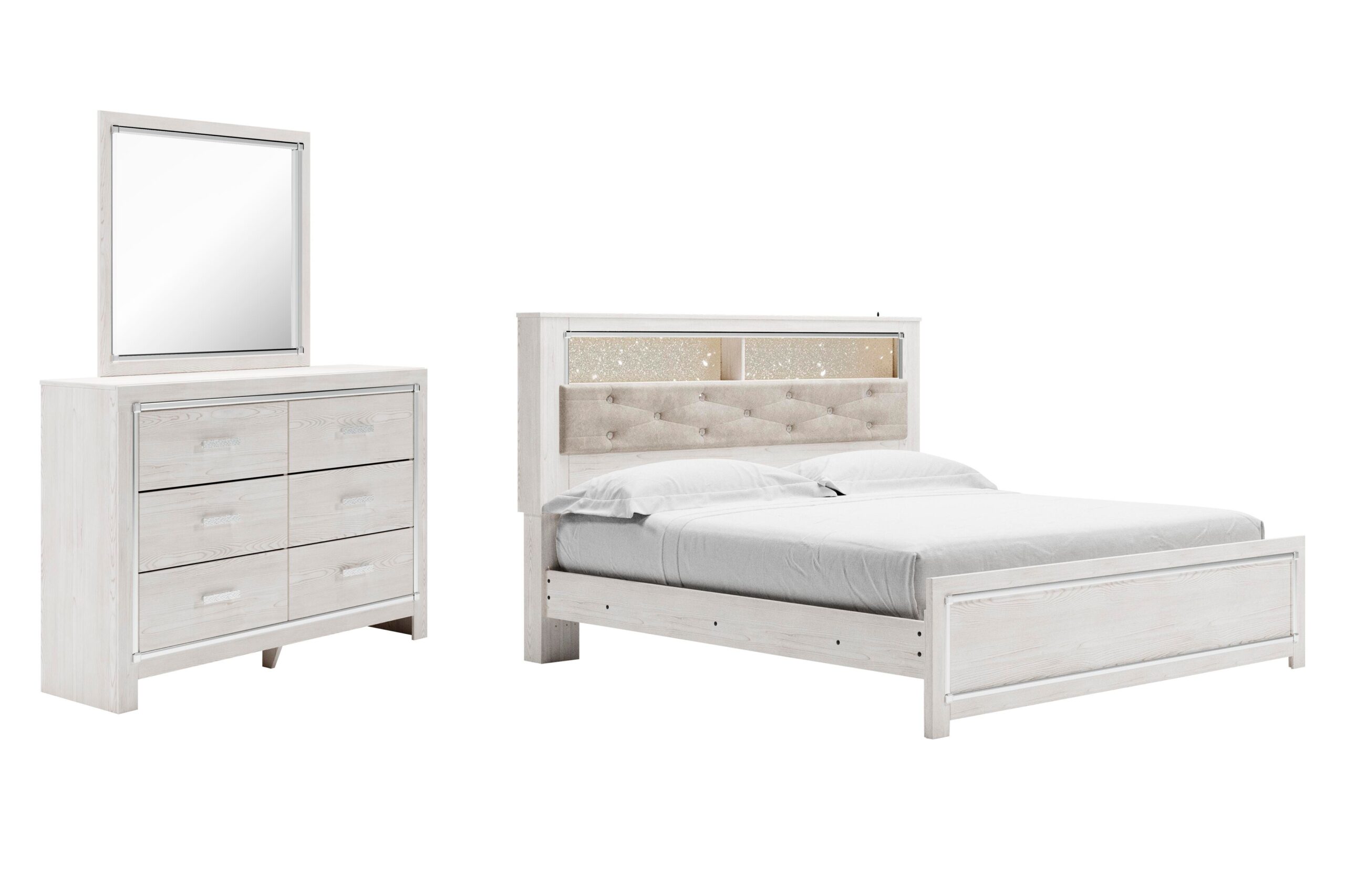 dde1a6a1d3521882ce579648abbef922 Altyra King Panel Bookcase Bed, Dresser and Mirror - Image 1