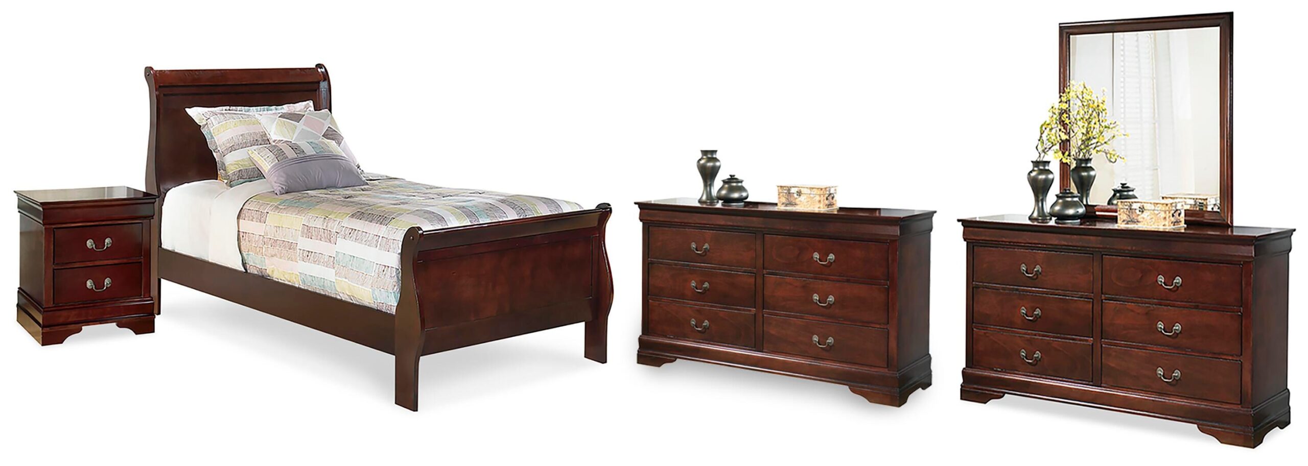 e1390f0859ea9c7cb029fc08f56197ea Alisdair Twin Sleigh Bed, 2 Dressers, Mirror and Nightstand - Image 1