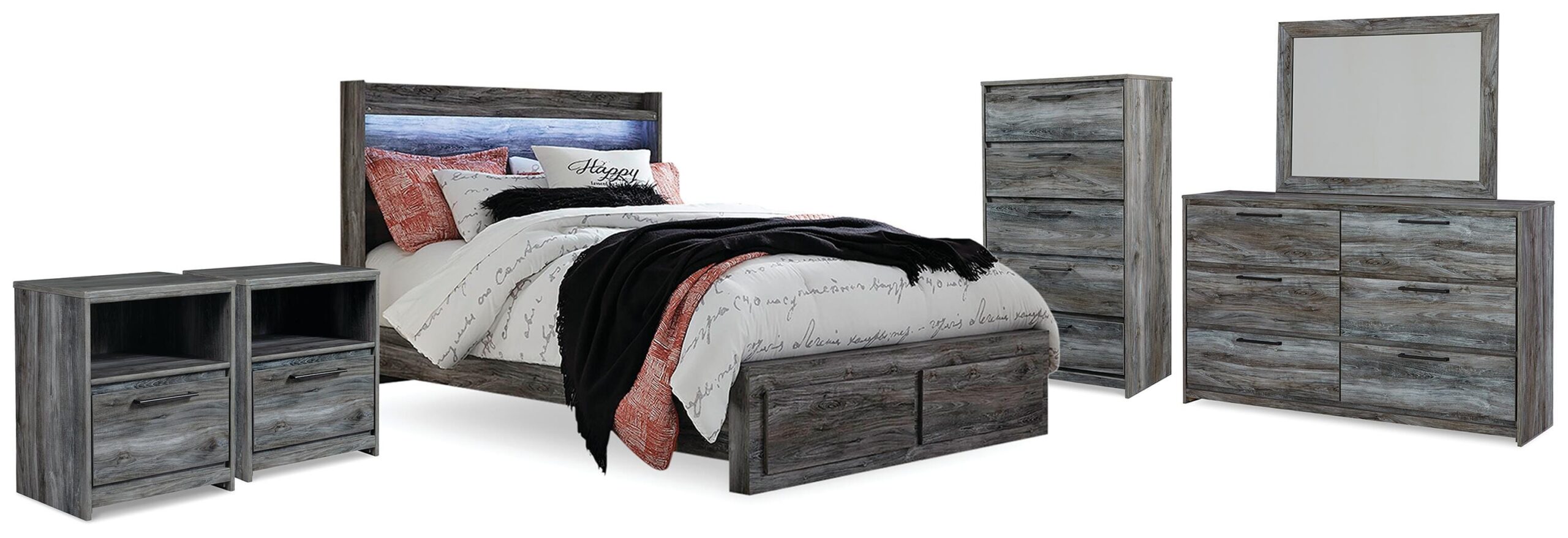edb3e6099e7587294ae29563528845fb Baystorm Queen Panel Storage Bed, Dresser, Mirror, Chest and 2 Nightstands - Image 1
