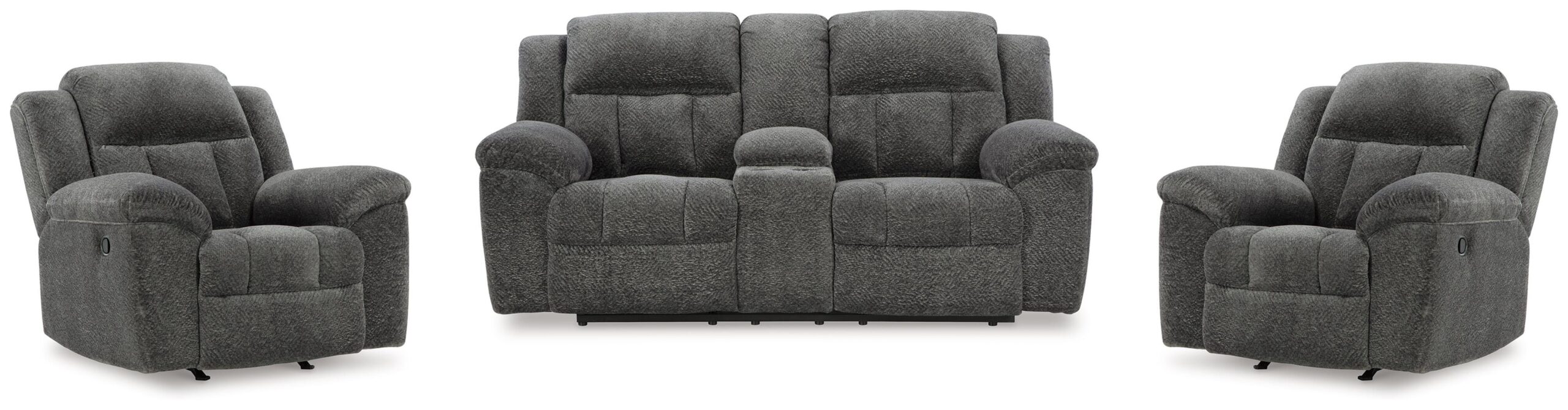 fc05d624a05a82614529a6d0899ec90d Frohn Reclining Loveseat with Console and 2 Recliners - Image 1