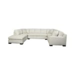 Large off-white U-shaped sectional sofa with chaise and pillows.