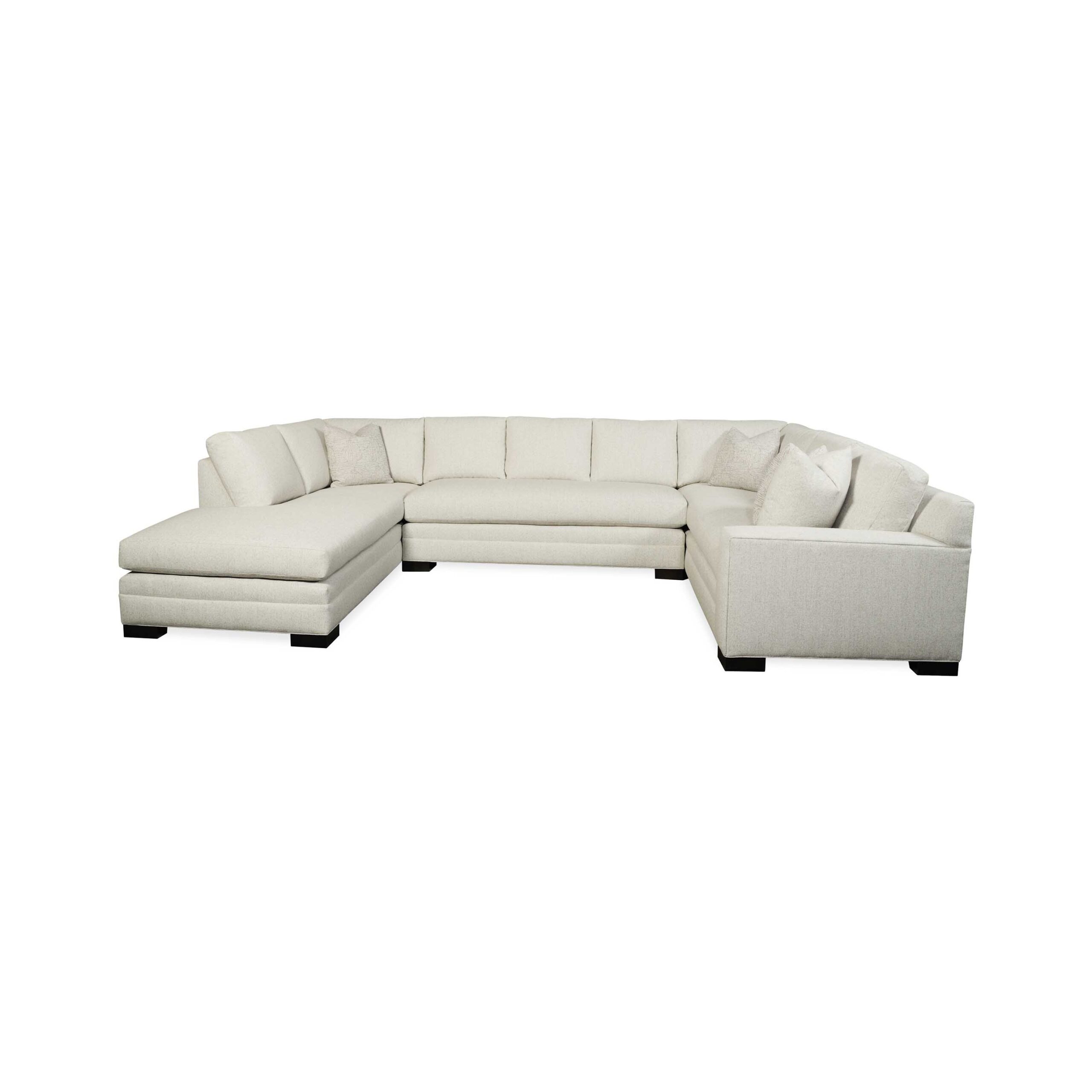 taylor made plush sectional Large off-white U-shaped sectional sofa with chaise and pillows.
