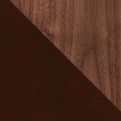 Diagonal split between natural wood grain and dark brown.